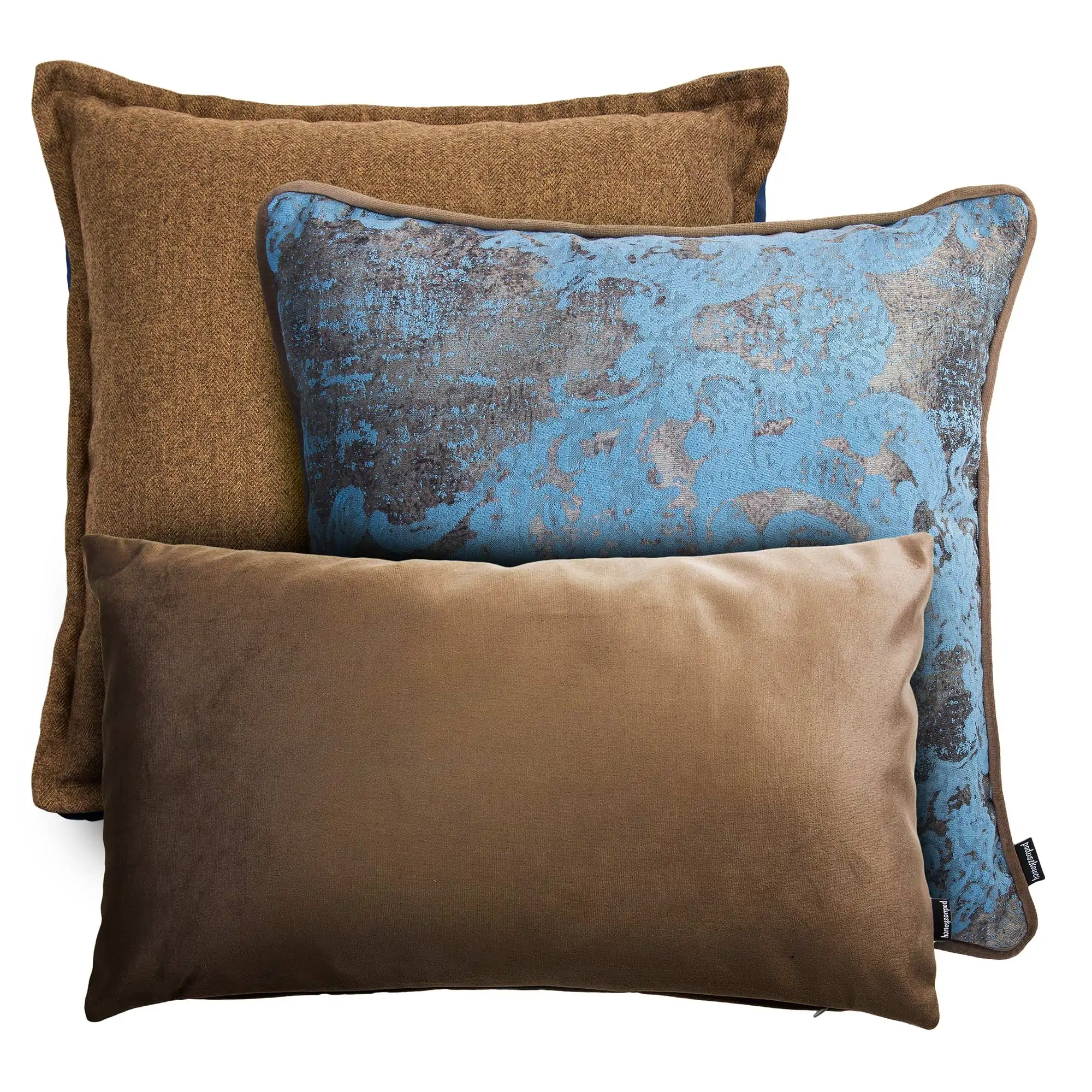 Beżowy zestaw poduszek dekoracyjnych Tweed+Velvet+Gold