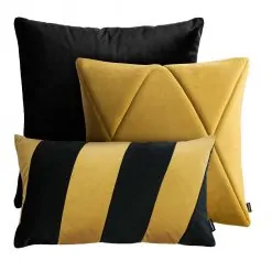 Zestaw 3 poduszek czarno-złoty Touch+Stripes