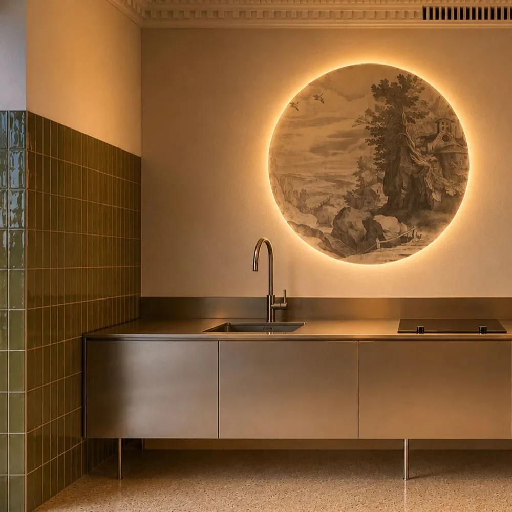 Tapeta Koło Dots Lighting Sacred Path Beige